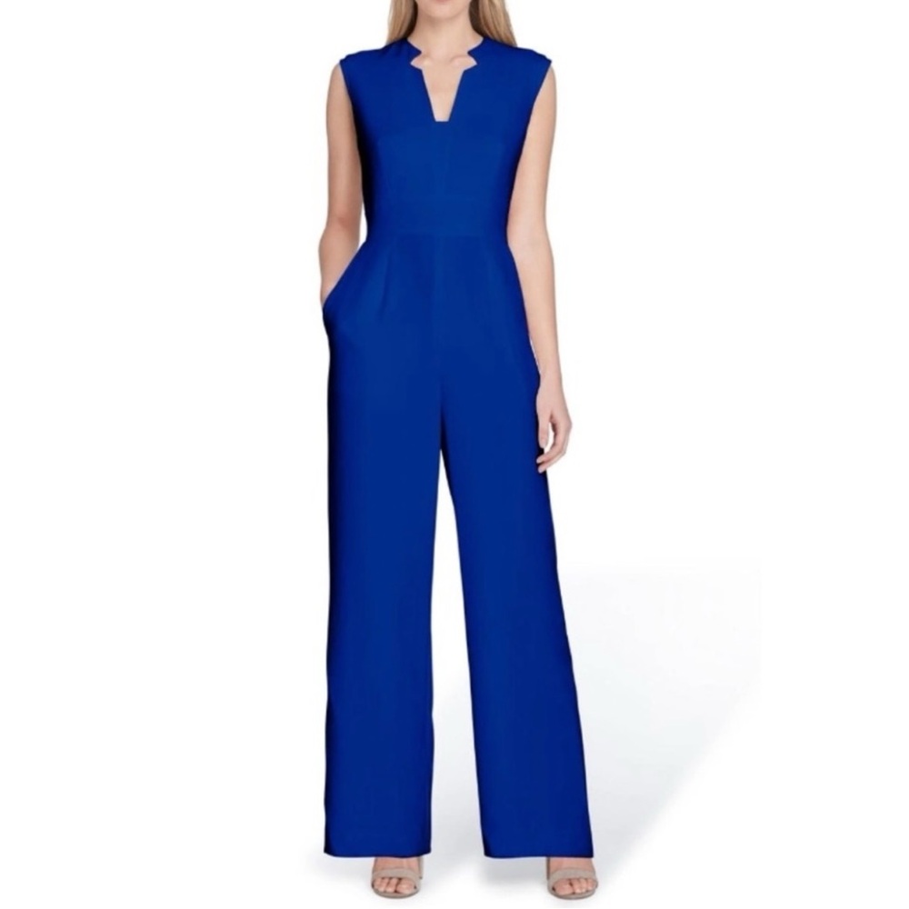 Tahari ASL Women's Star Notch Neck Sleeveless Jumpsuit Cobalt Blue NWOT Size 14